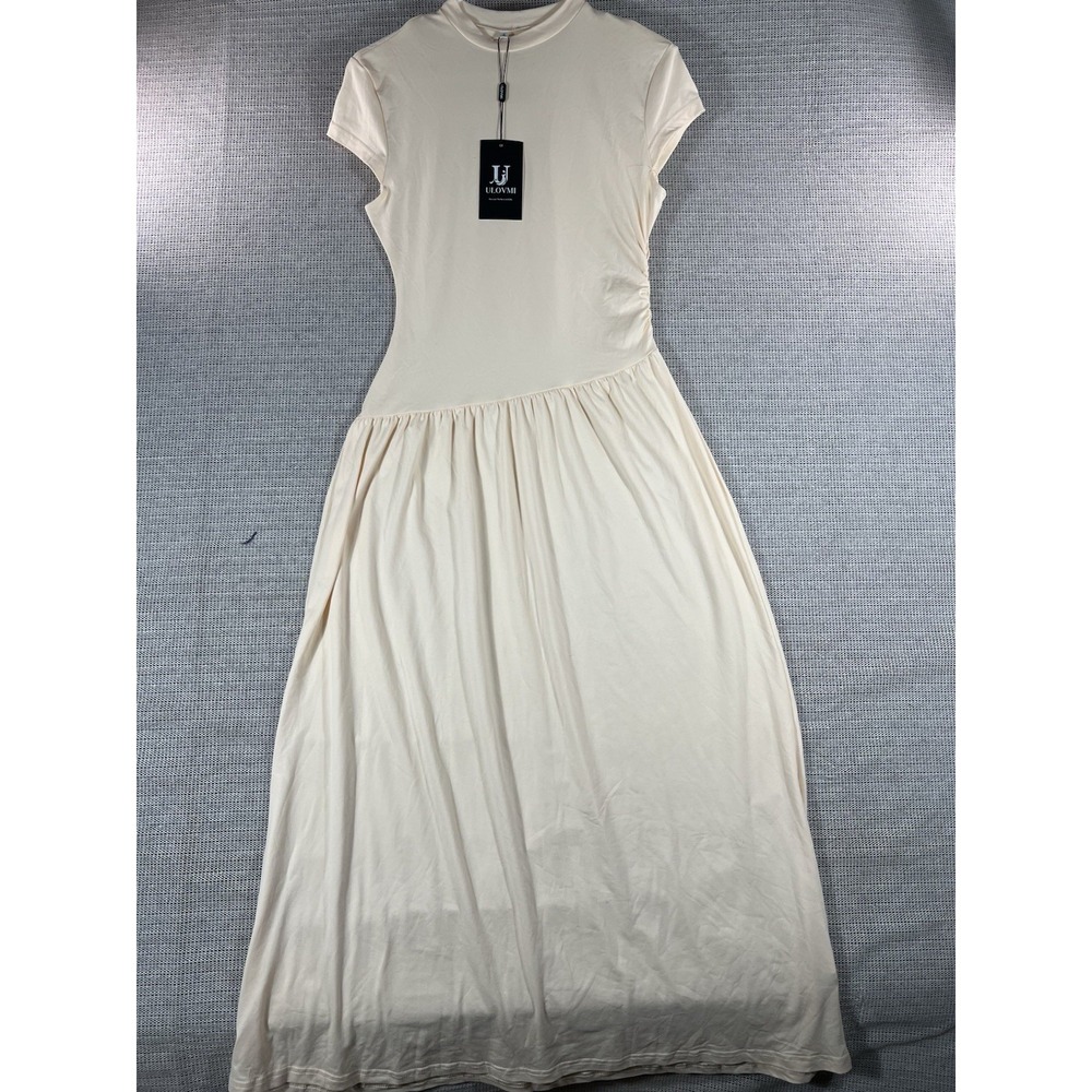 Womens Mock Neck Midi Dress Short Sleeve Stretch Size S